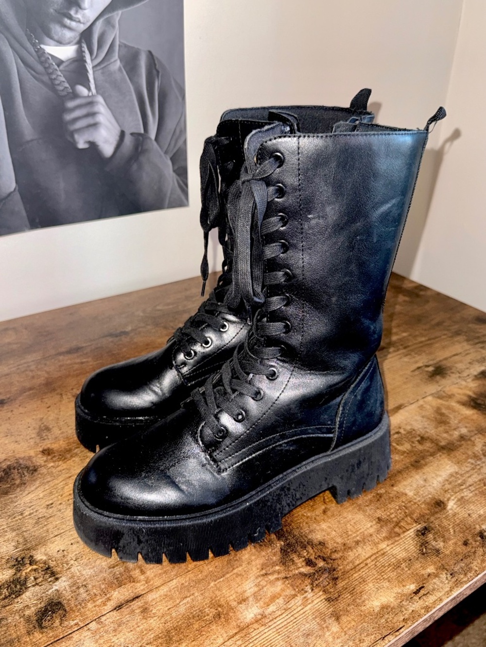 Black Lace-Up Platform Combat Boots